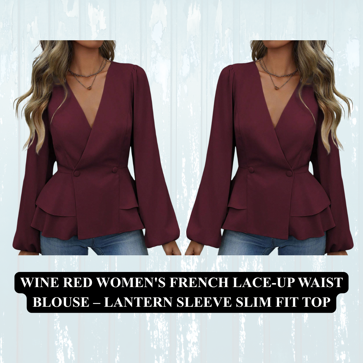Women's French Lace-Up Waist Blouse – Lantern Sleeve Slim Fit Top