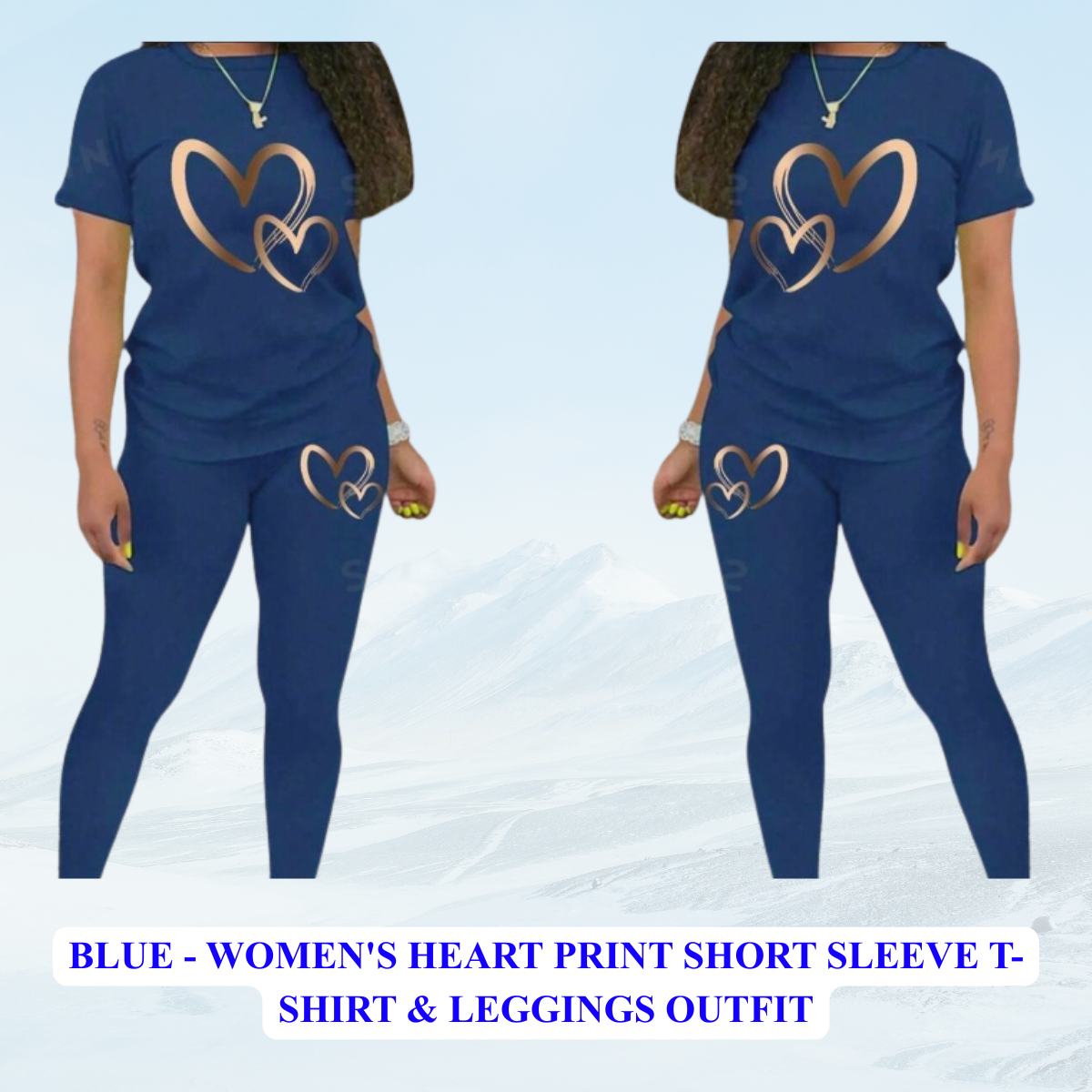 Women's Heart Print Short Sleeve T-Shirt & Leggings Outfit