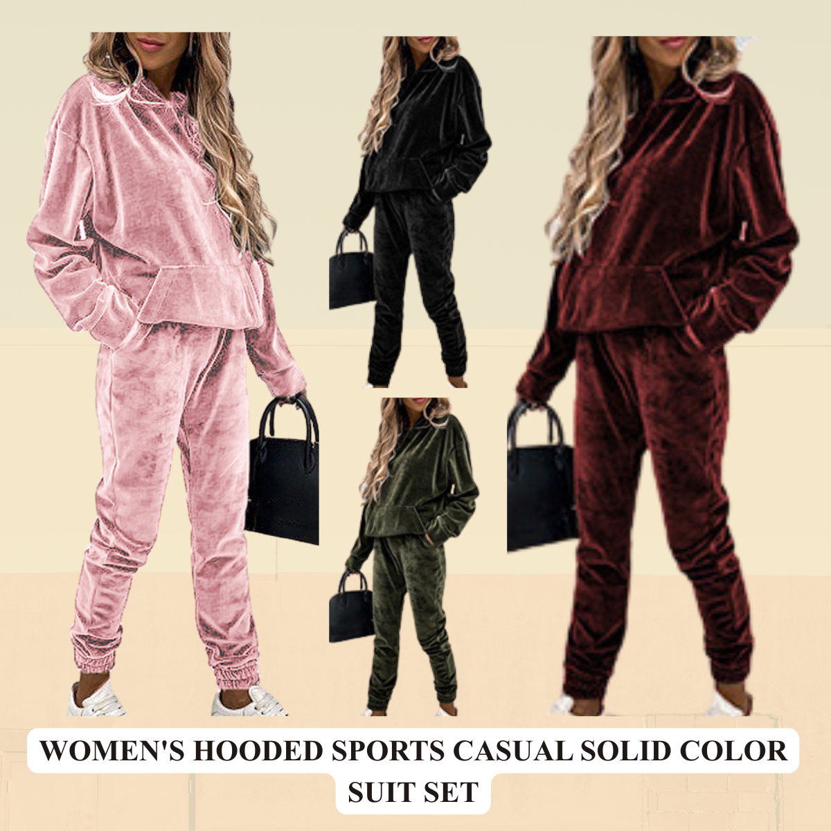 Women's Hooded Sports Casual Solid Color Suit Set