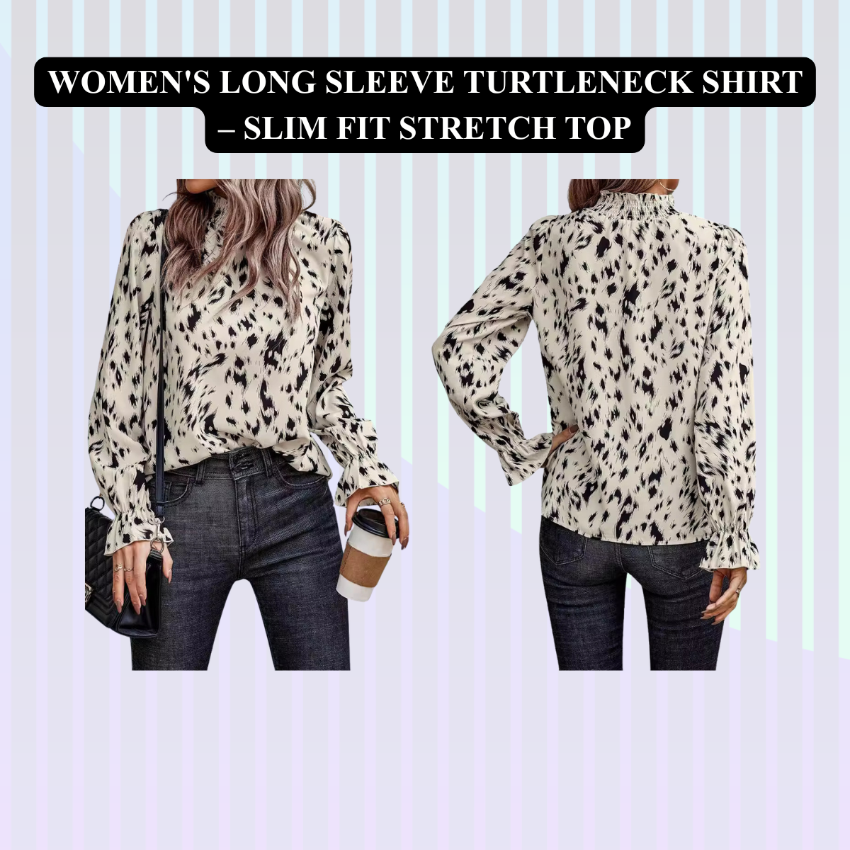 Women's Long Sleeve Turtleneck Shirt – Slim Fit Stretch Top