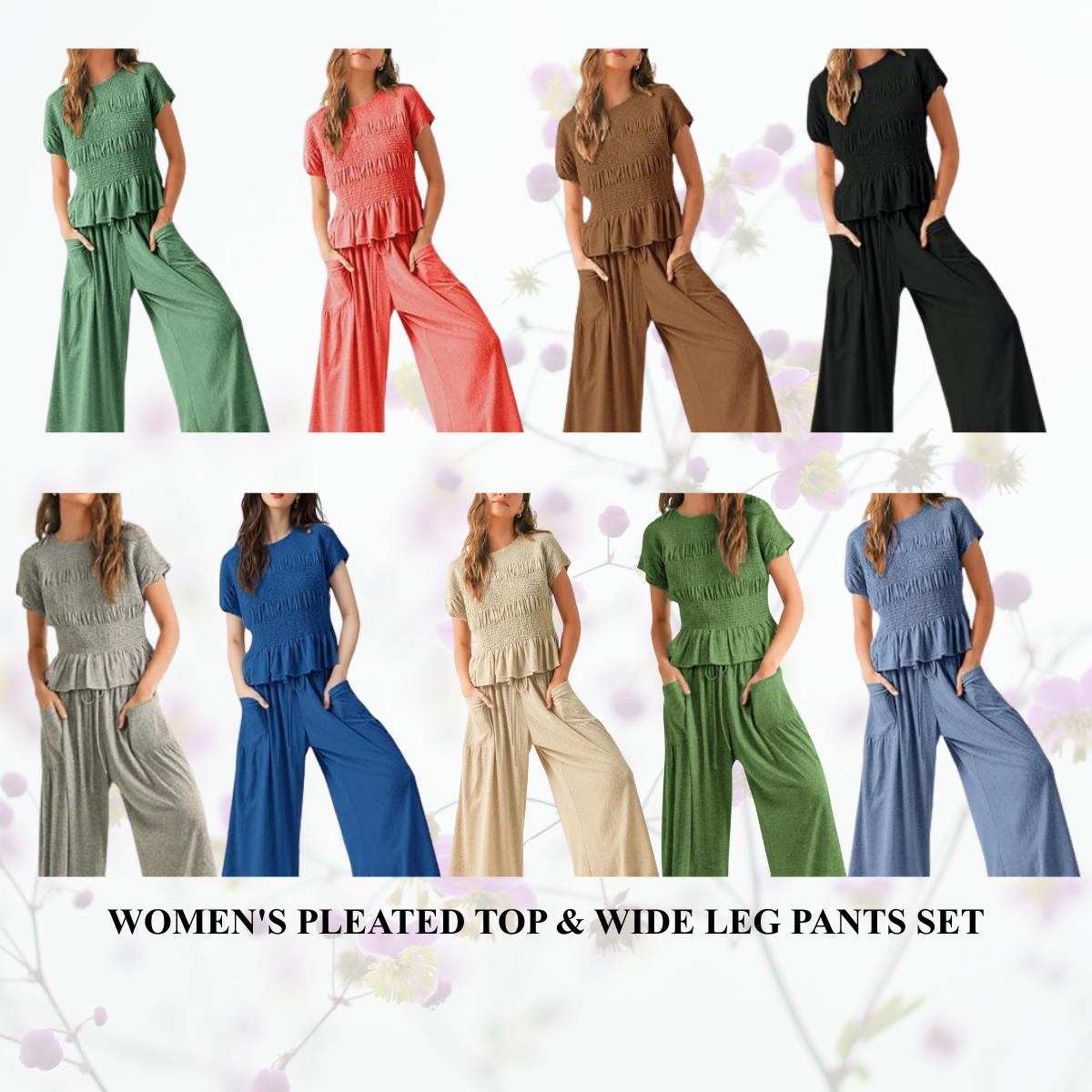 Women's Pleated Top & Wide Leg Pants Set