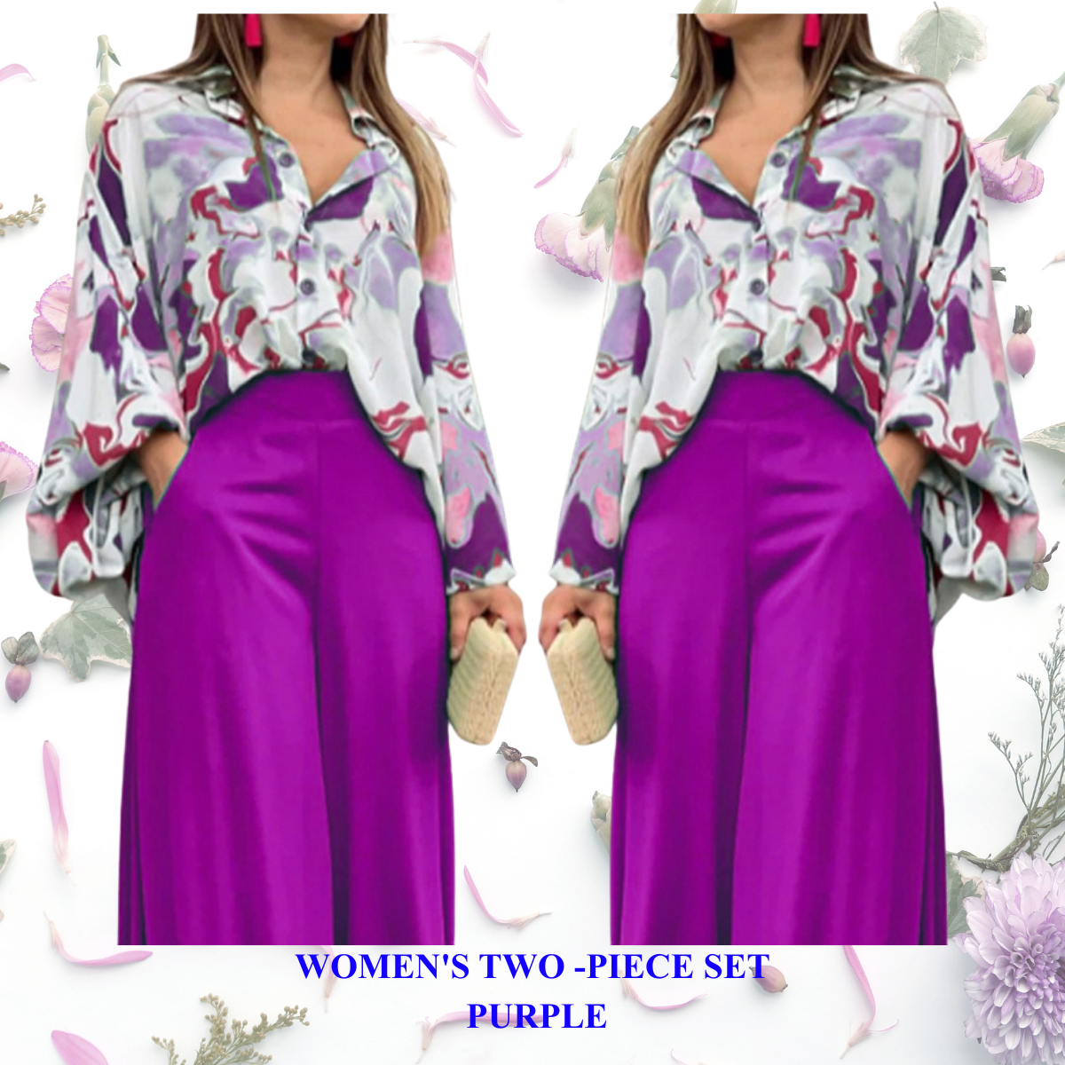 Women's Printed Shirt & Wide Leg Pants Set