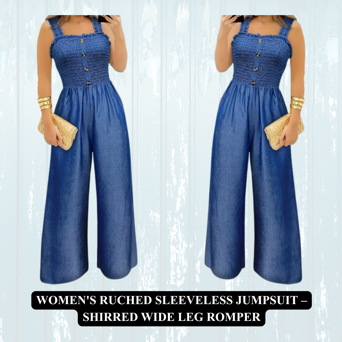 Women's Ruched Sleeveless Jumpsuit – Shirred Wide Leg Romper