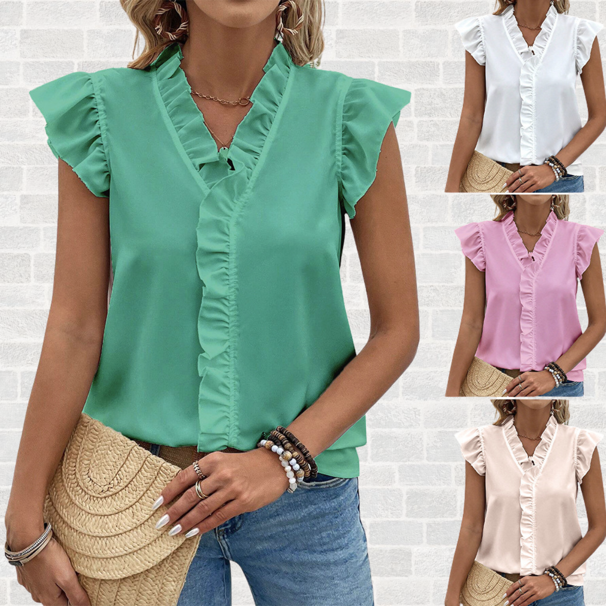 Women's Ruffle Short Sleeve Blouse