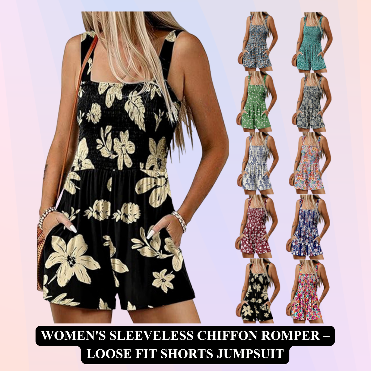 Women's Lightweight Chiffon Romper – Sleeveless Loose Fit Shorts