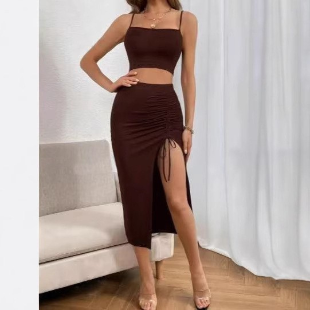Women's Sleeveless Split Hem Mid-length Outfit