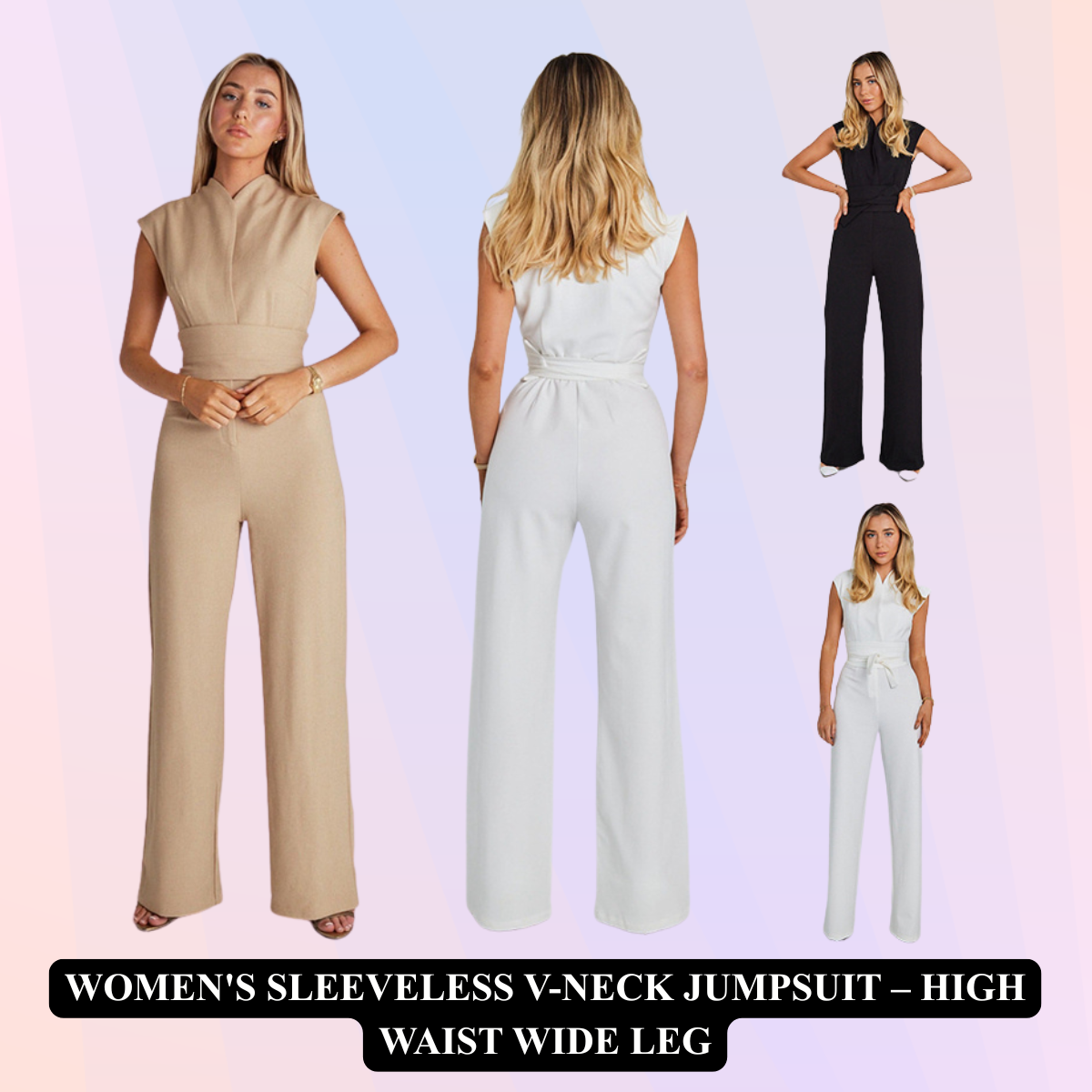 Women's Sleeveless V-Neck Jumpsuit – High Waist Wide Leg