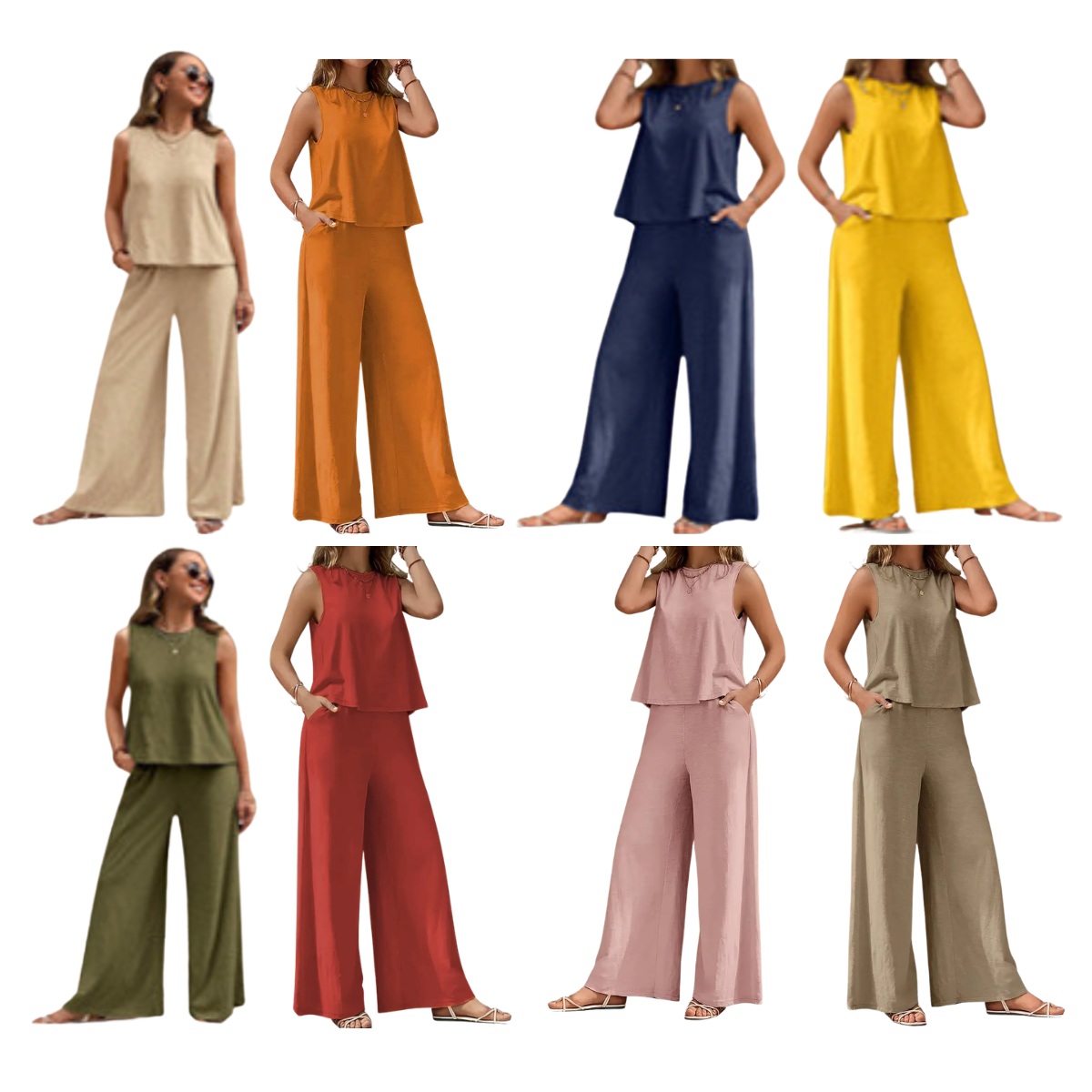 Women's Solid Color Casual Two-Piece Outfit Set