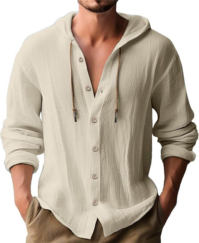 Men's Linen Long Sleeve Cardigan | Casual Open Front Shirt Jacket