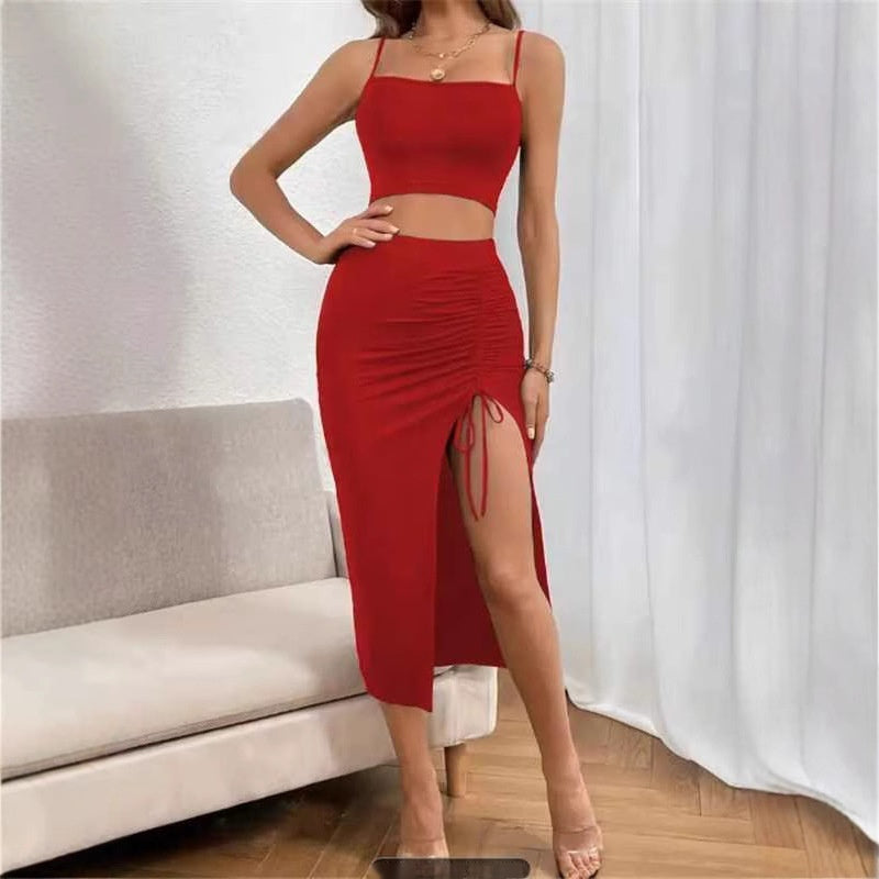 Women's Slim Fit Dress Set | Sleeveless Split Hem Midi Outfit