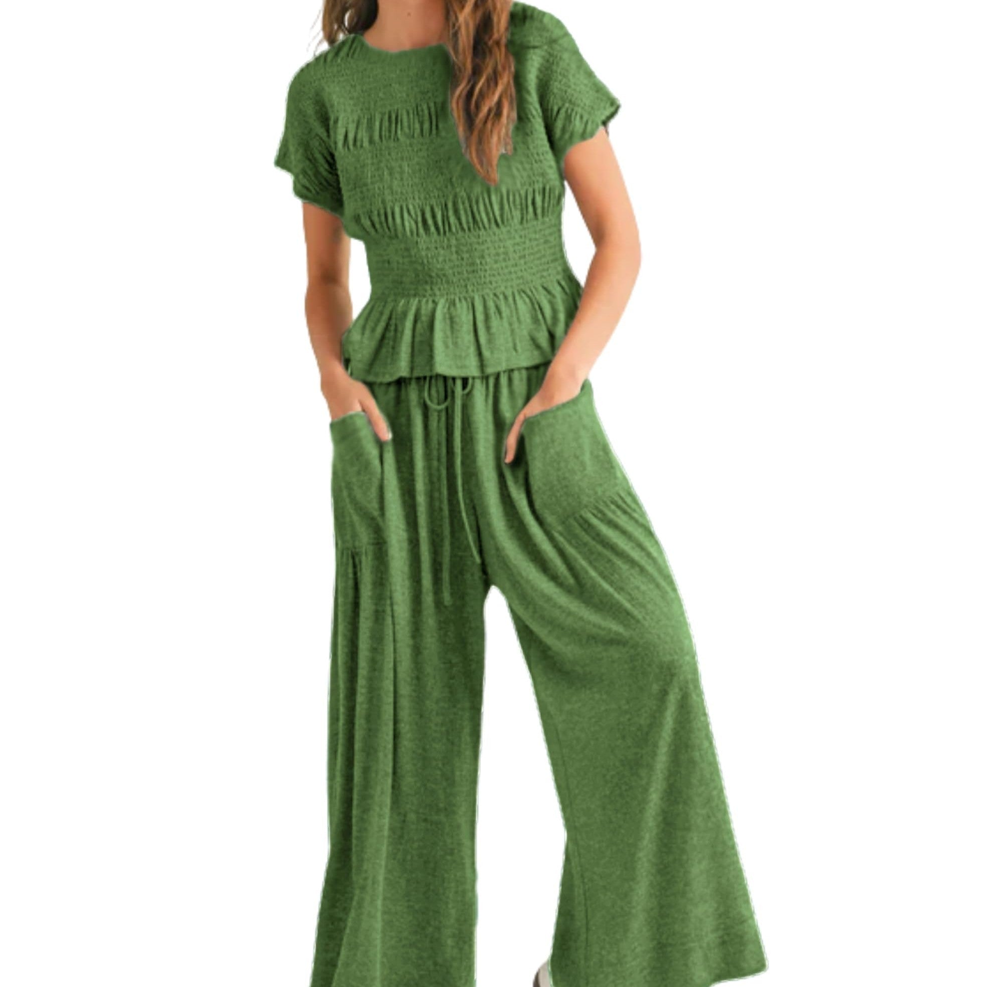 Women's 2-Piece Set | Pleated Top & Wide Leg Pants