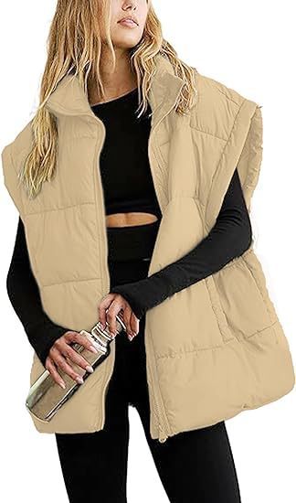 Women's Solid Color Quilted Vest | Stand Collar Zip Pocket Coat