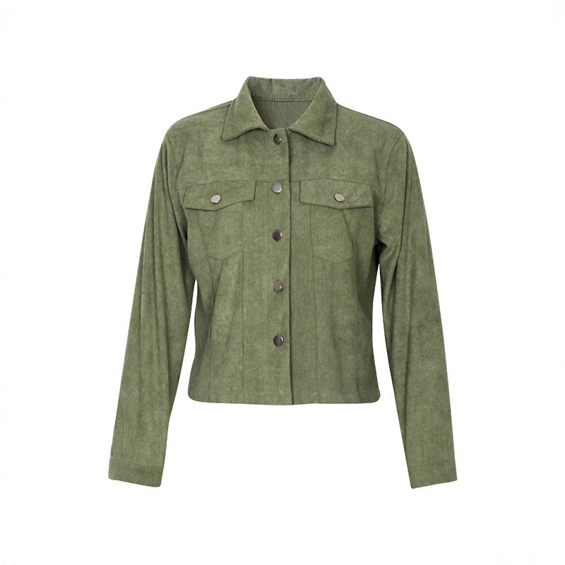 Women's Corduroy Jacket | Casual Button-Up Coat with Flap Pockets