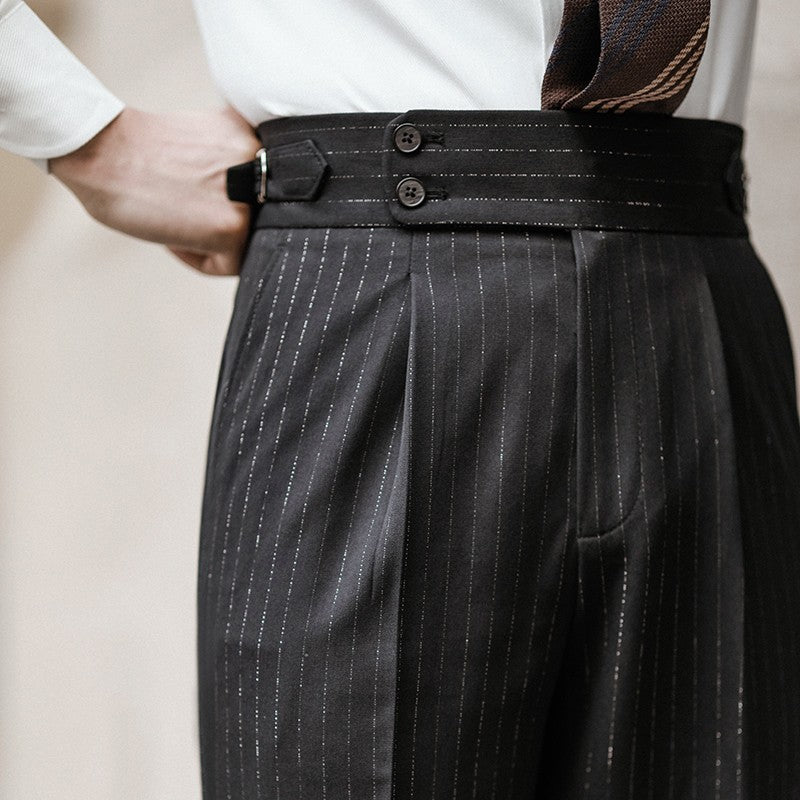Men's High Waist Straight Leg Pants | Striped Non-Iron Trousers