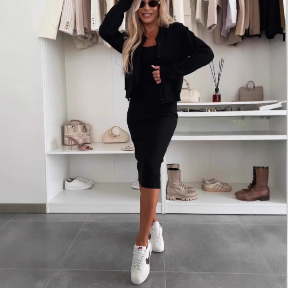 Women's Sling Dress & Cardigan Set | Two-Piece Outfit with Long Skirt