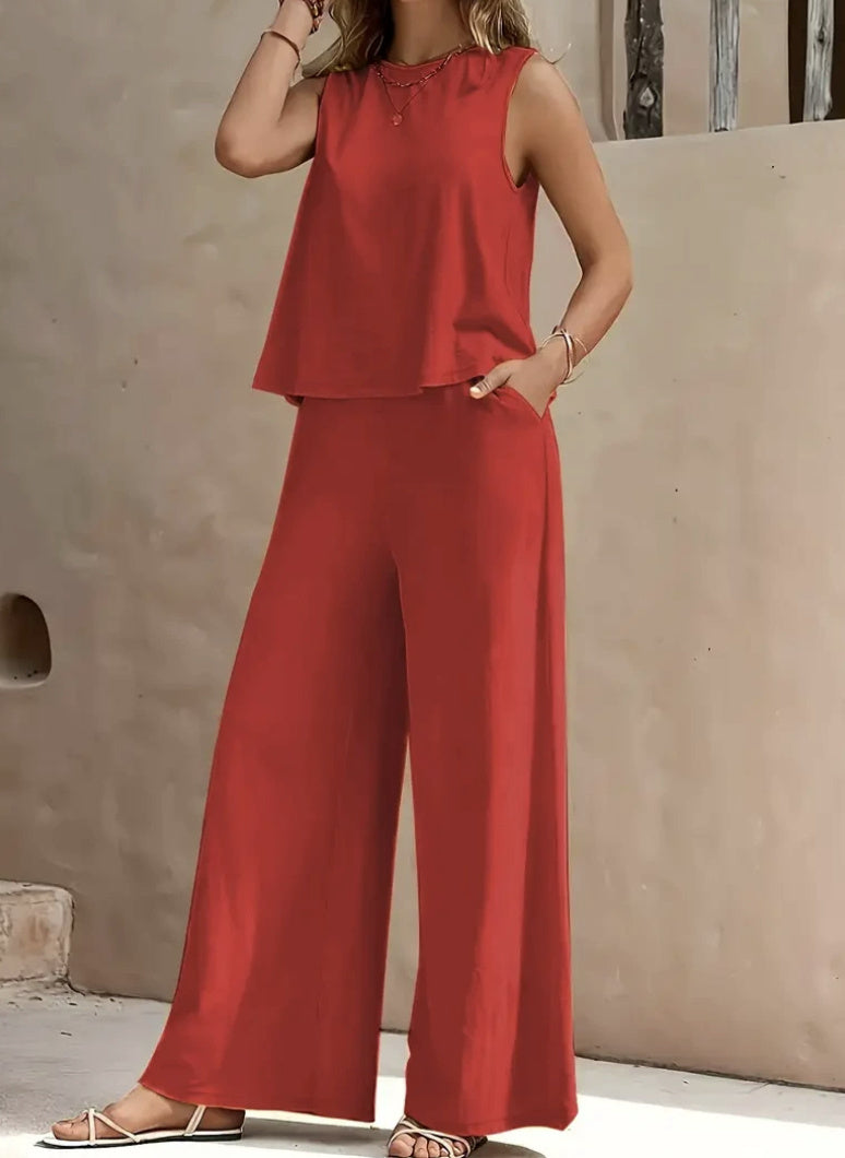Women's Solid Color Casual Two-Piece Outfit Set
