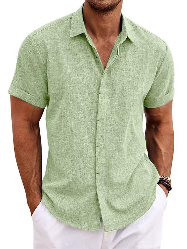 Men's Linen Short Sleeve Shirt | Solid Color Loose Fit Tee