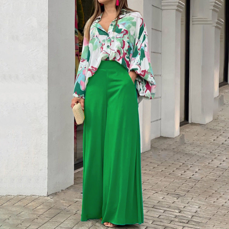 Women's Printed Shirt & Wide Leg Pants Set | Fashion Casual Outfit