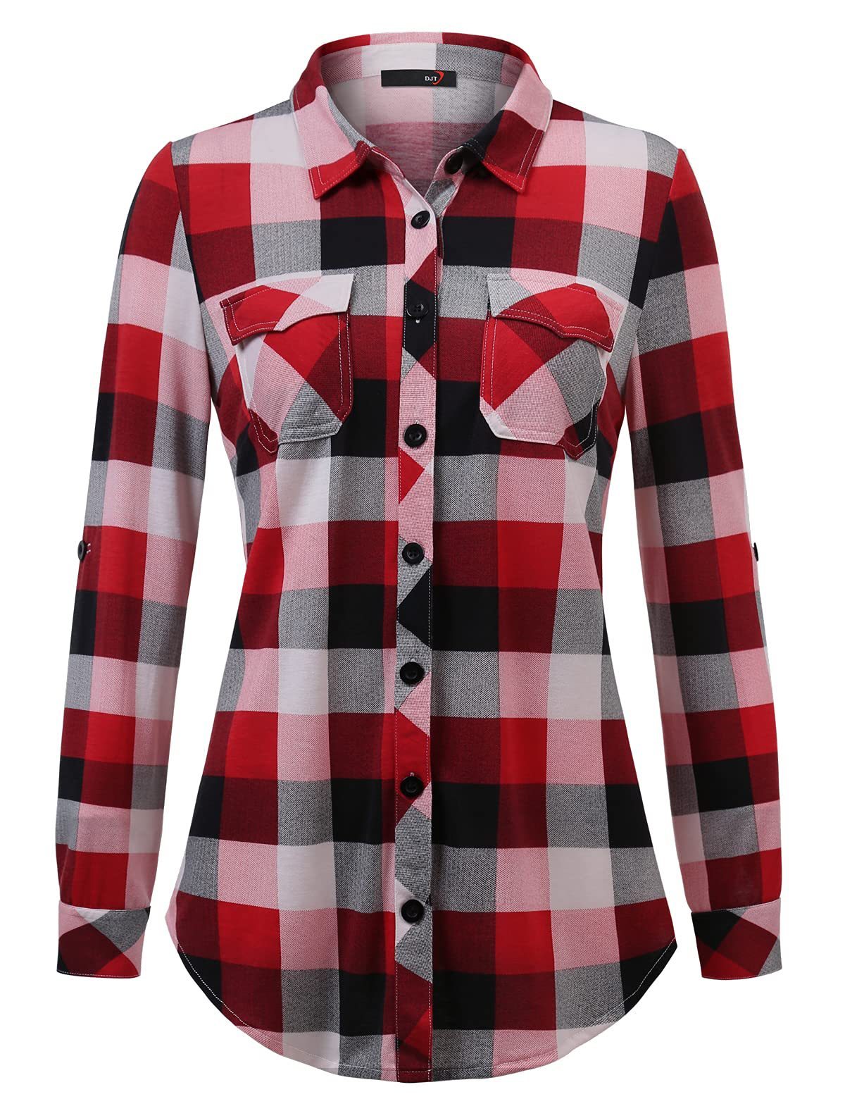 Women’s Plaid Button Cuff Shirt Jacket – Casual Chic Blouse