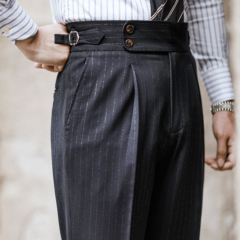 Men's High Waist Straight Leg Pants | Striped Non-Iron Trousers