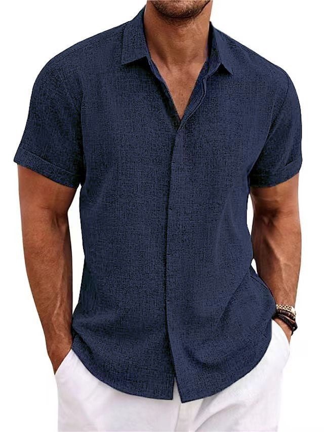 Men's Linen Short Sleeve Shirt | Solid Color Loose Fit Tee