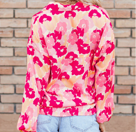 Blooming Floral Puff Sleeve Buttoned Shirt
