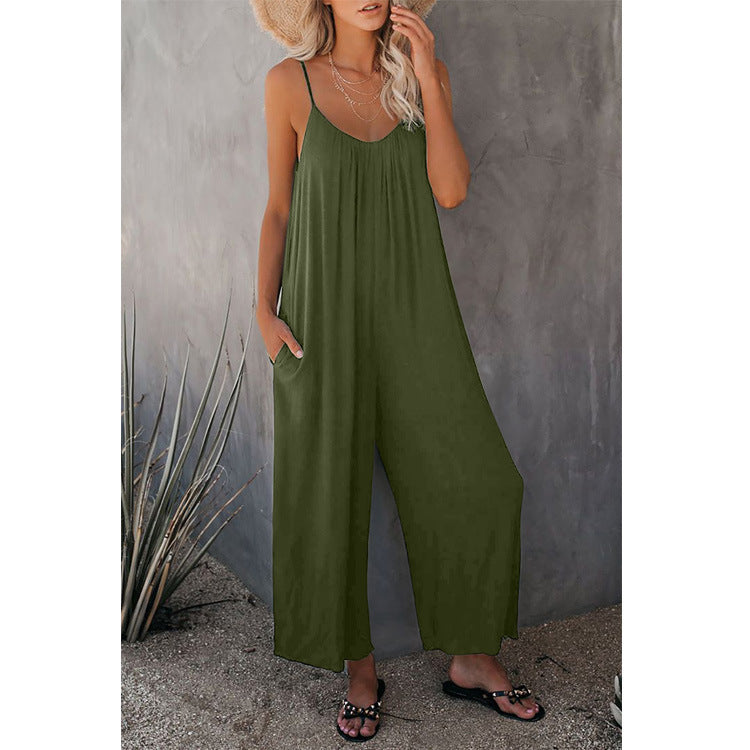 Women's Sling Jumpsuit | Street Fashion Loose Fit Romper with Pocket