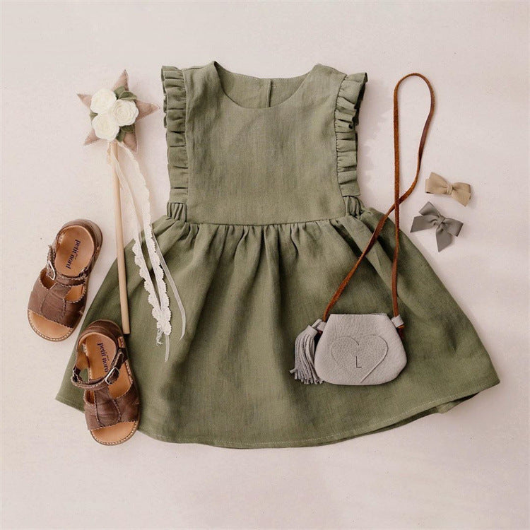 Girls' Cotton Linen Vest Dress | Sleeveless Summer Style