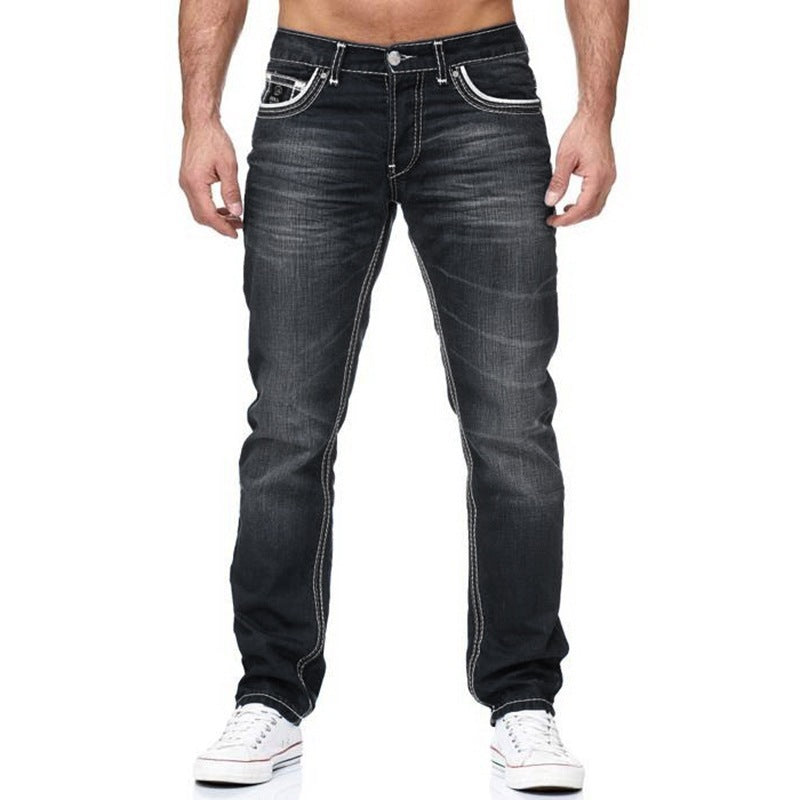 Men's Distressed Straight Leg Jeans | Loose Fit Streetwear Denim