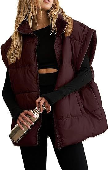 Women's Solid Color Quilted Vest | Stand Collar Zip Pocket Coat
