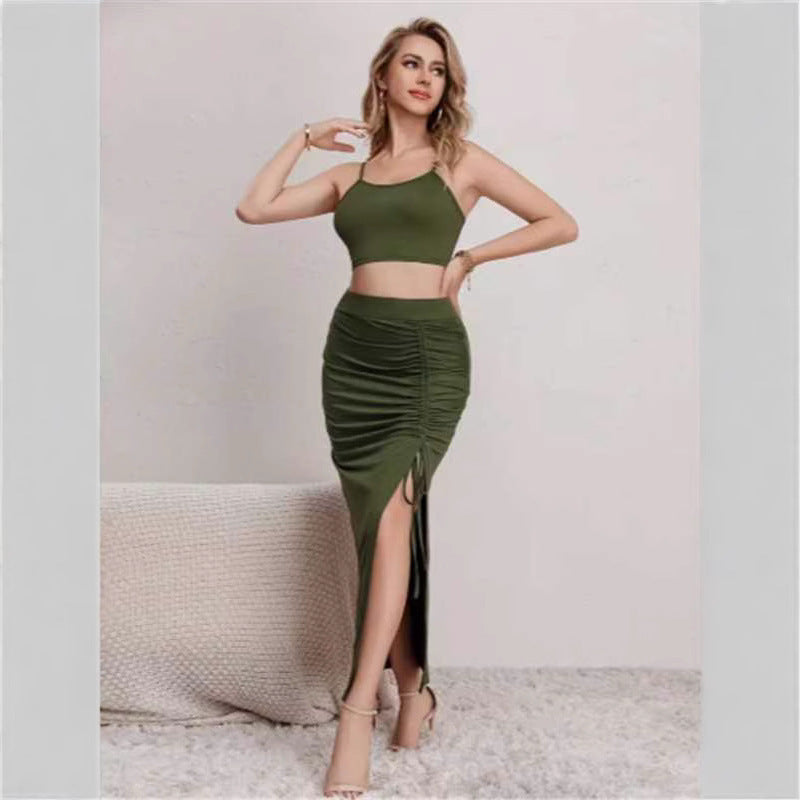 Women's Slim Fit Dress Set | Sleeveless Split Hem Midi Outfit