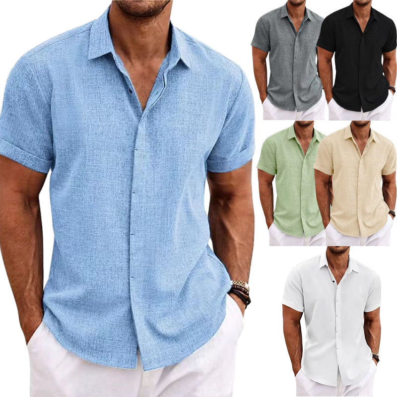 Men's Linen Short Sleeve Shirt | Solid Color Loose Fit Tee