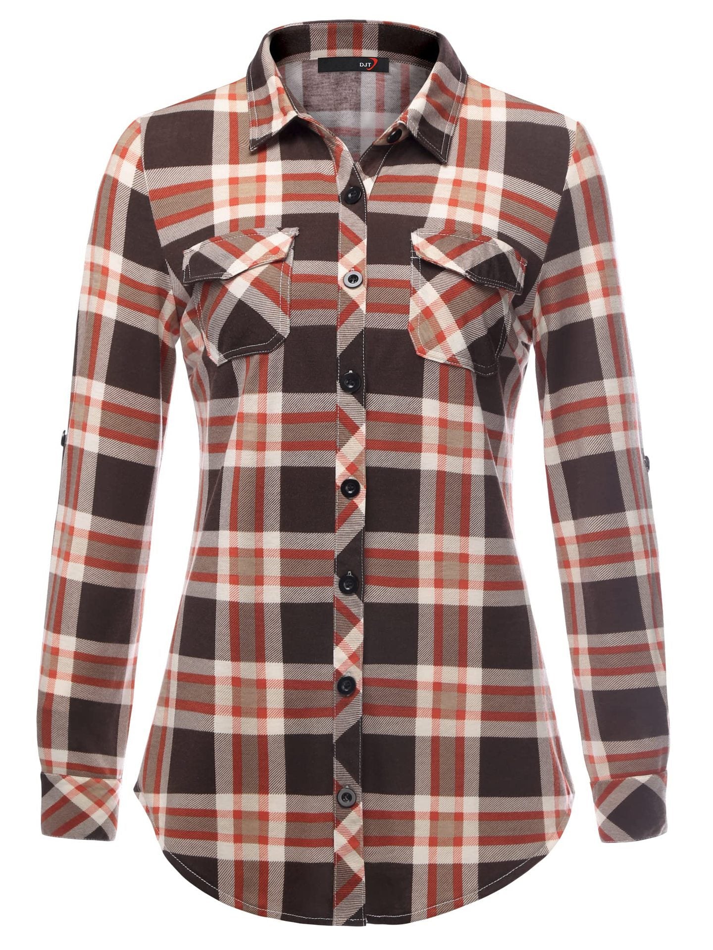 Women’s Plaid Button Cuff Shirt Jacket – Casual Chic Blouse