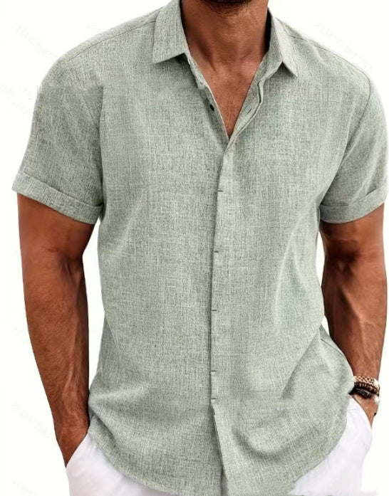 Men's Linen Short Sleeve Shirt | Solid Color Loose Fit Tee