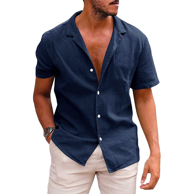 Men's Linen-Cotton Short Sleeve Shirt | Casual Loose Fit Beach Shirt