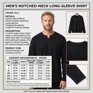 Black notched-neck shirt square infographic