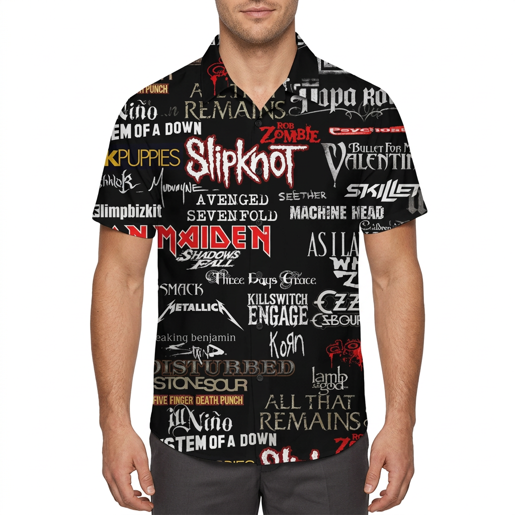 Black printed shirt on a male model
