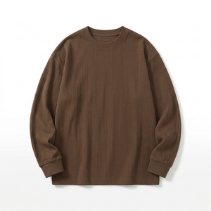 Brown textured crewneck shirt, model removal