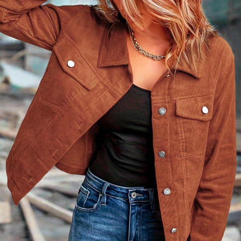 Women's Corduroy Jacket | Casual Button-Up Coat with Flap Pockets