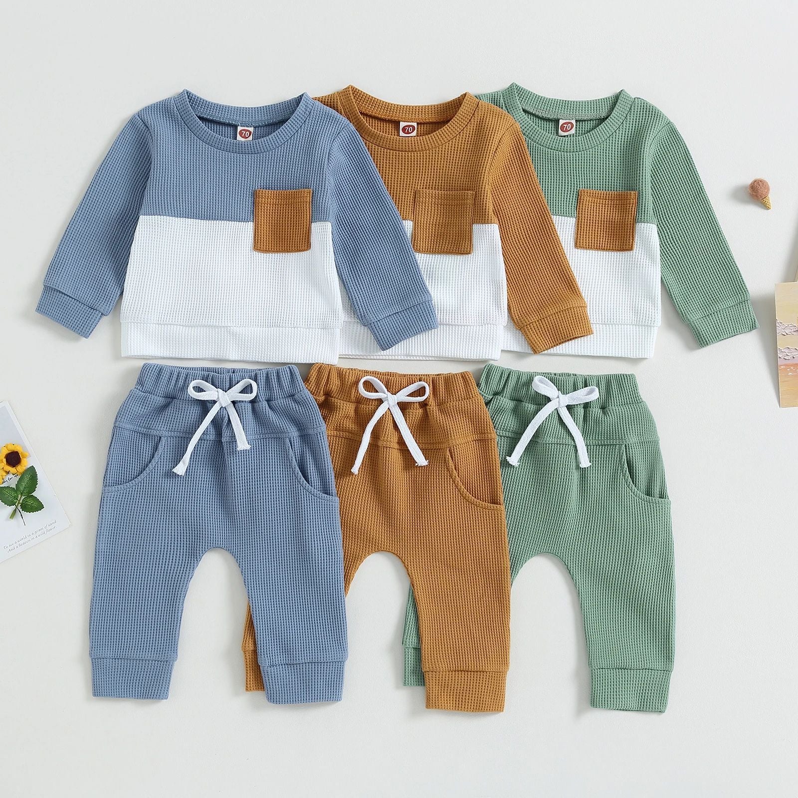 Kid's Waffle Sweater Set | Color Match Sweatpants Outfit