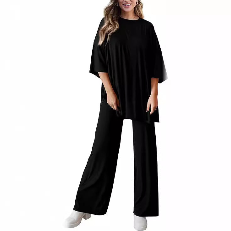 Women's Casual Pullover Set | Short Sleeve Top & Wide Leg Pants