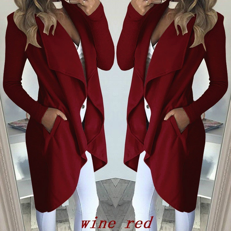 Plus Size Women's Trench Coat | Solid Color Polo Collar Slim Fit