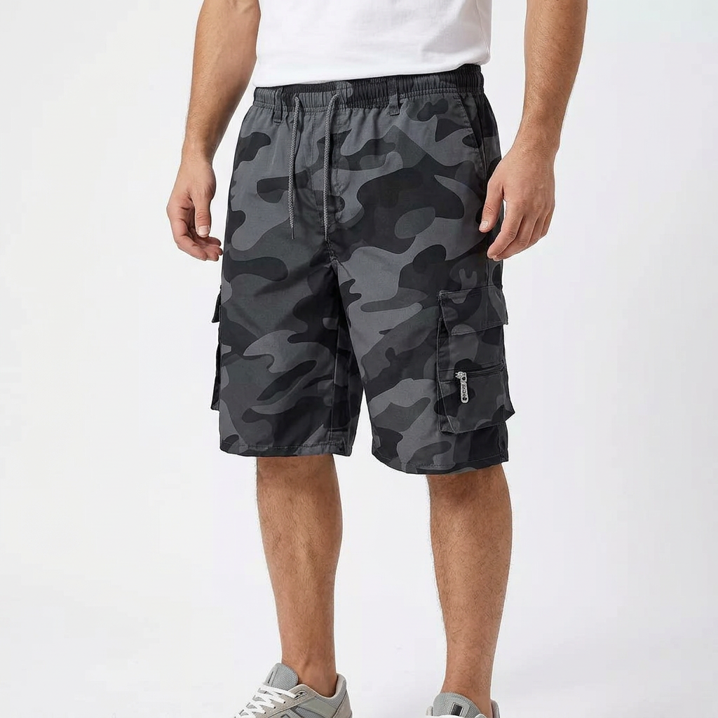 Camouflage Gray shorts on a male model