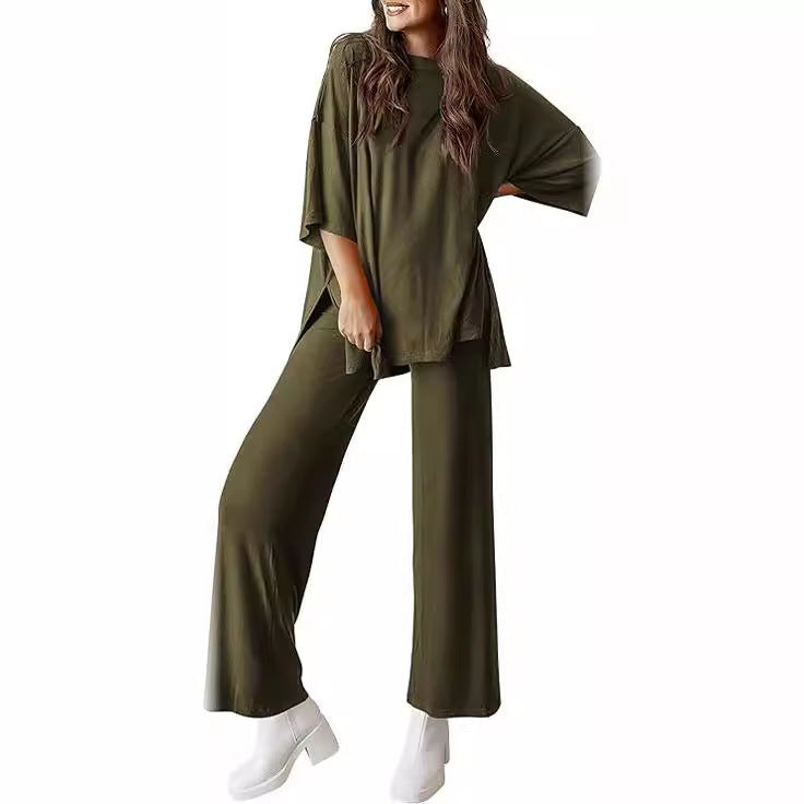 Women's Casual Pullover Set | Short Sleeve Top & Wide Leg Pants