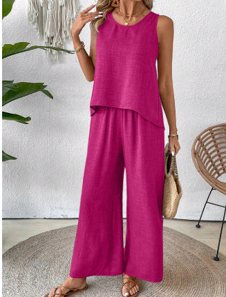 Women's Sleeveless Solid Color Set Lace Suit