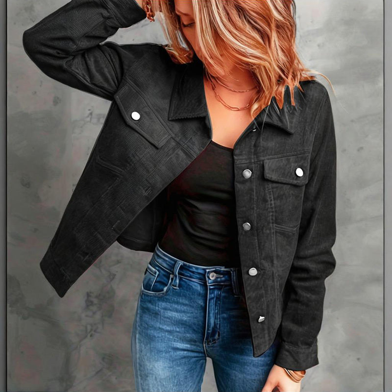 Women's Corduroy Jacket | Casual Button-Up Coat with Flap Pockets