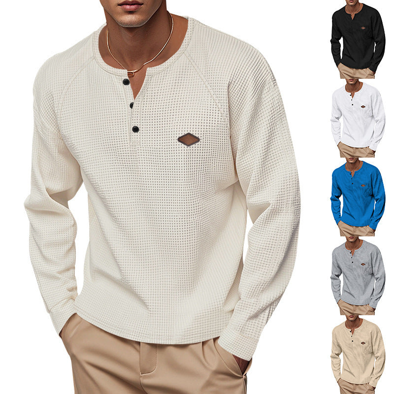 Men's Waffle Henley | Buckle Detail Quick-Dry Long Sleeve