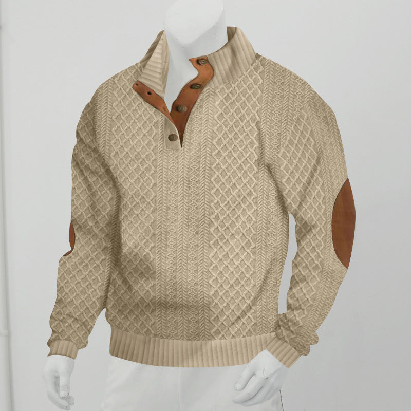 Men's Jacquard Knit Sweater | Patterned Stand Collar Pullover