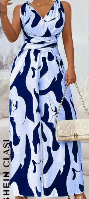 Women's Printed Backless Jumpsuit