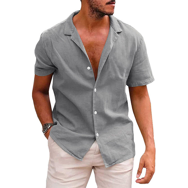 Men's Linen-Cotton Short Sleeve Shirt | Casual Loose Fit Beach Shirt